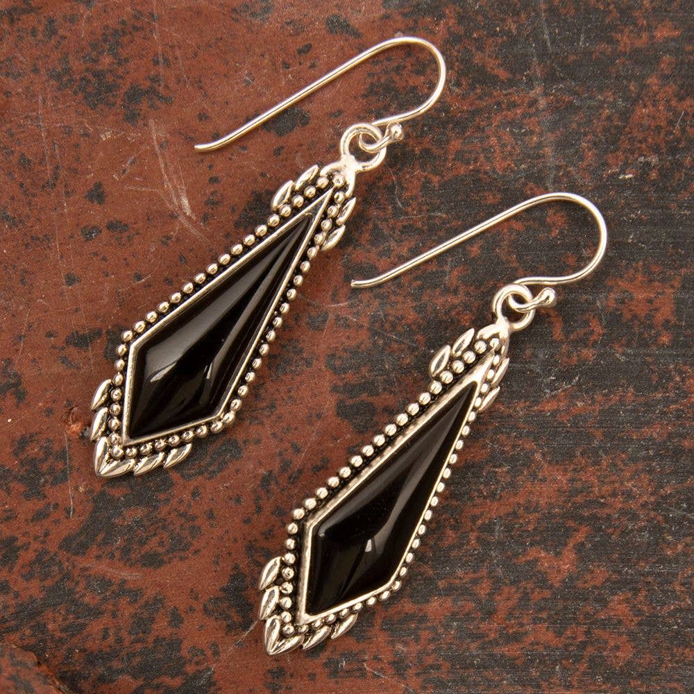 Anemone Black Onyx Sterling Silver Drop Earrings ANEME05