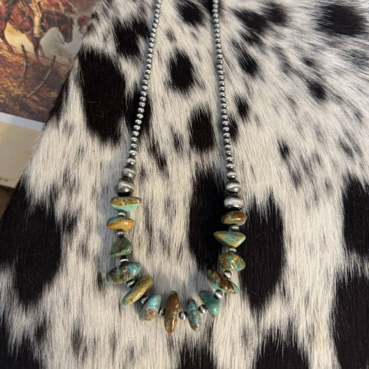 #105 Graduated Sterling Silver Pearls and genuine Turquoise