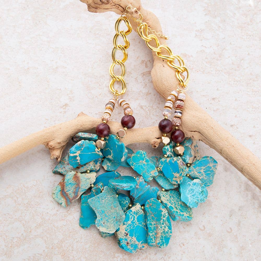 Lucia Blue Jasper and Fire Agate Golden Strand Necklace LUC1NO7M
