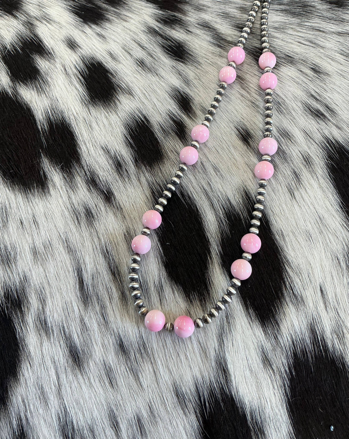 Pink conch shell & 4mm sterling pearls necklace #007