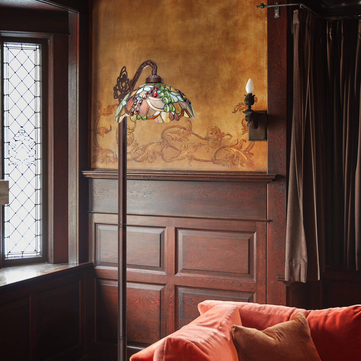60" Victoria Stained Glass Candlestick Base Floor Lamp