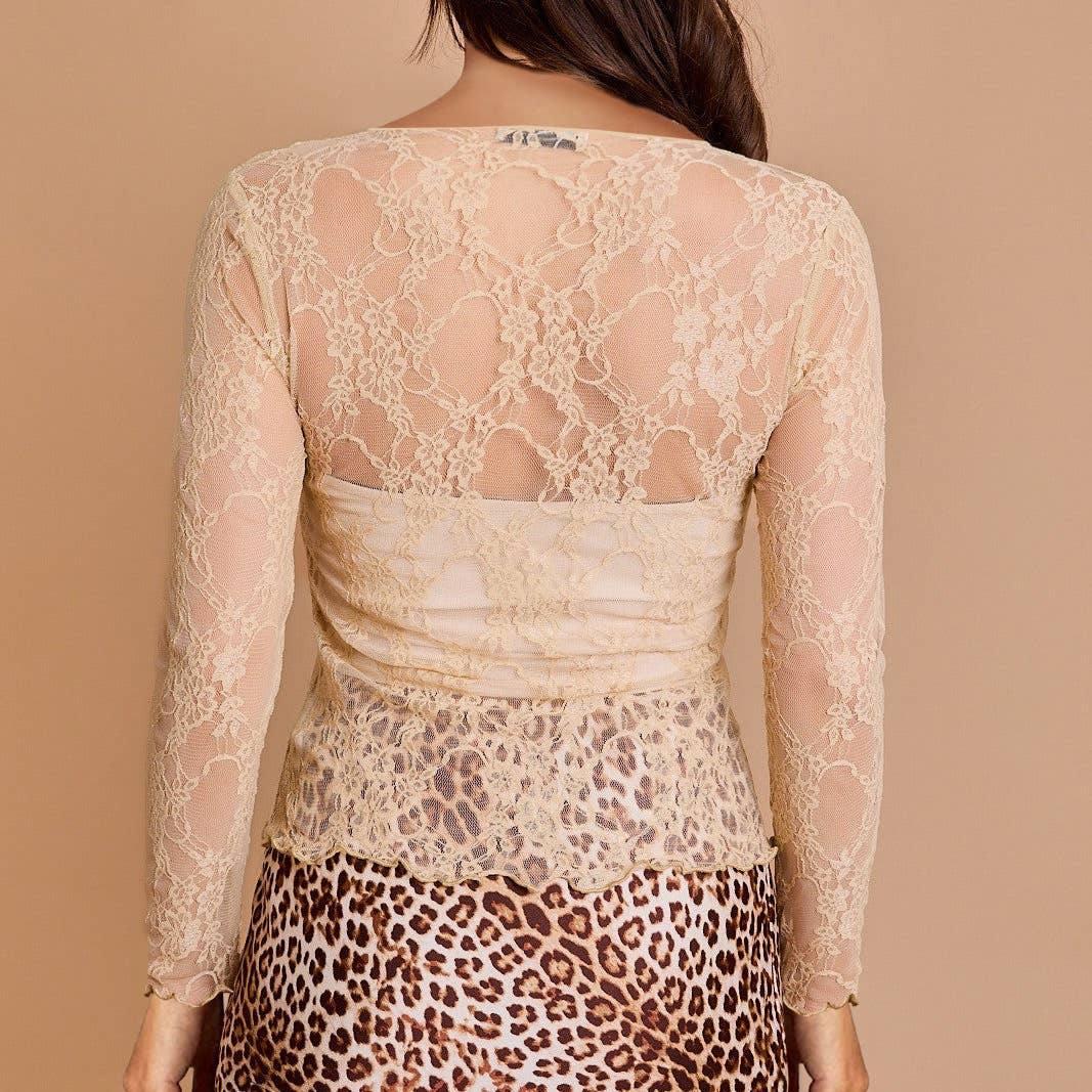 Mesh Transparent Floral Lace Top RCZY01143