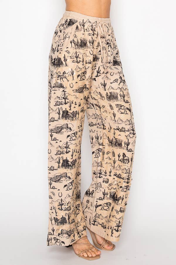 Drawstring pants with western print OLS4703TP