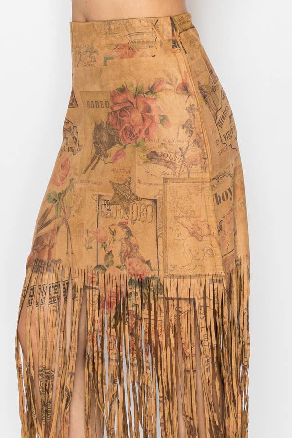 Buttery Soft Faux Suede Skirt w/ Fringe Rose West 4984CA