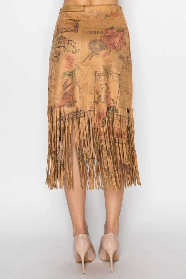 Buttery Soft Faux Suede Skirt w/ Fringe Rose West 4984CA