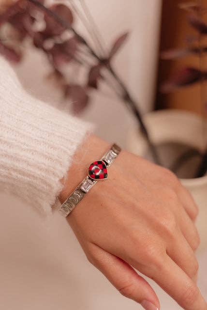 Red Checkered Teardrop & White CZ Cuff J-034