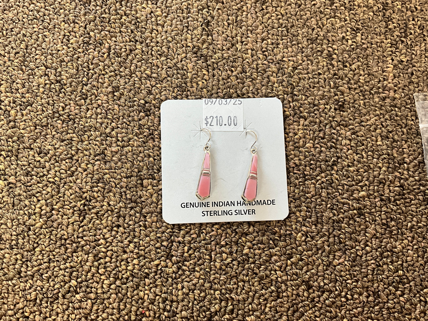 Earring Sterling Silver Pink Inlay ER090325