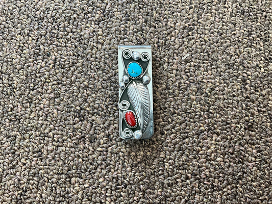 Silver Money Clip Turquoise and Corral 081822