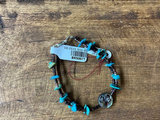 Bracelet Beads Heishi, Turquoise And Abalone BRN967T