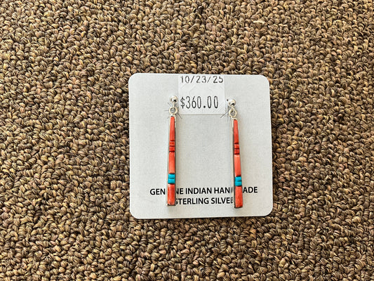 Earring Sterling Silver Bar Spinny Oyster & Turquoise ER102325