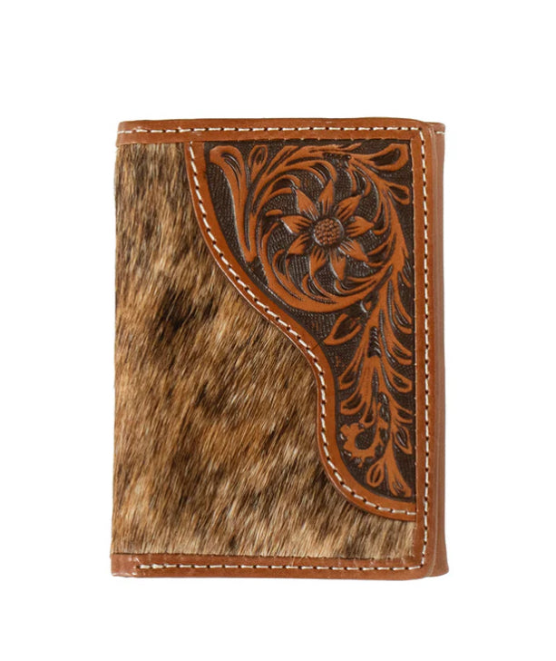 Nocona Men's Trifold Wallet Cow Hide Tooled Tab Brown N500045602