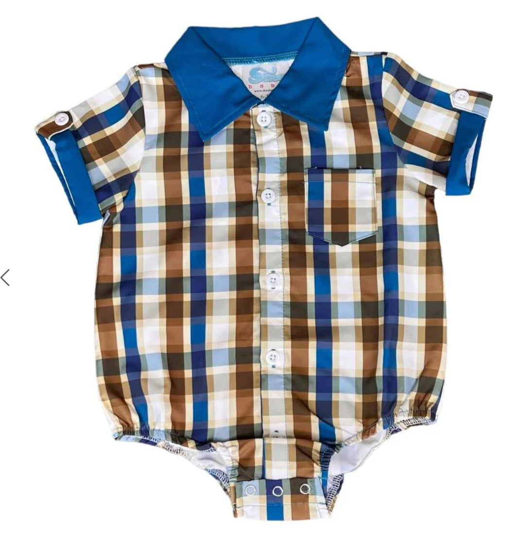 Shea Baby Black Onesie Blue Plaid Short Sleeve Onesie Baby  BPL06