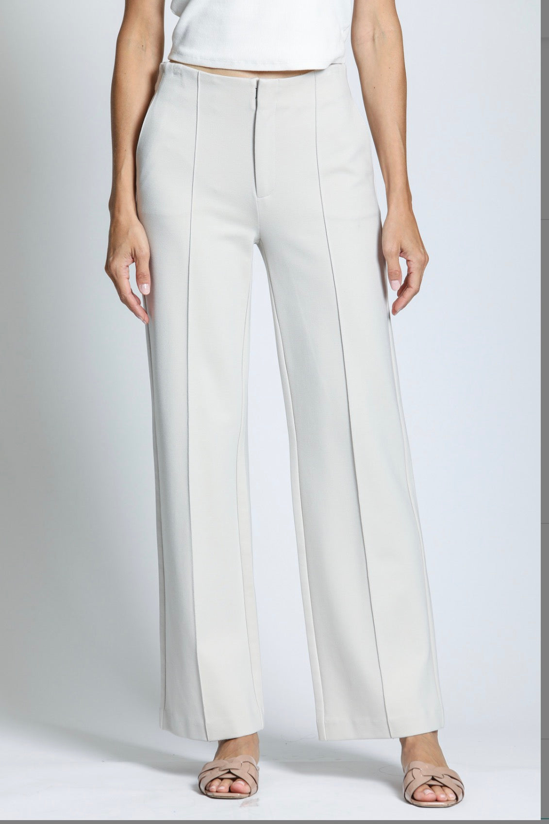 APNY Front Zip Pant With Pin-Tucked Leg- Champagne E20