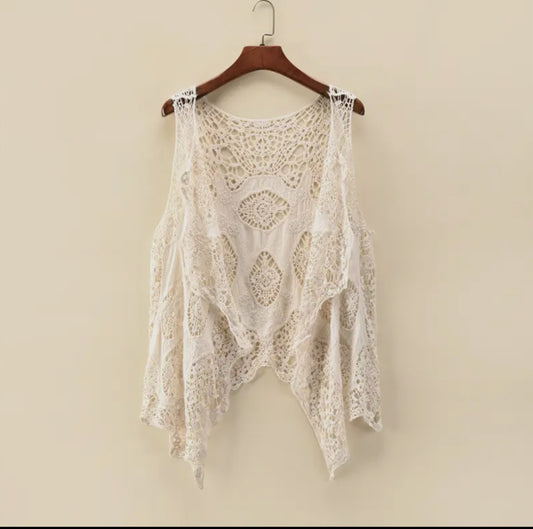 Sleeveless Lace Cardigan Black or Cream RCJW20852