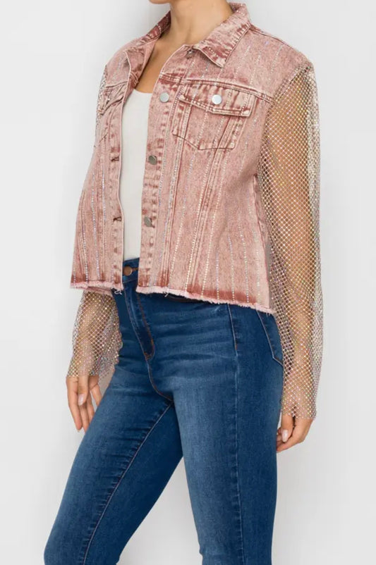 Jacket Denim Sparkly Details Raspberry OLS-4777