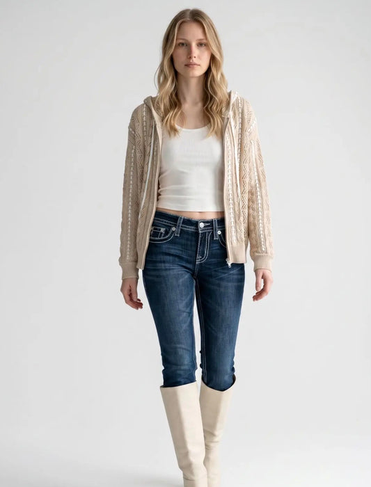 Miss Me Knit Zip Up Sweater MSW0817L
