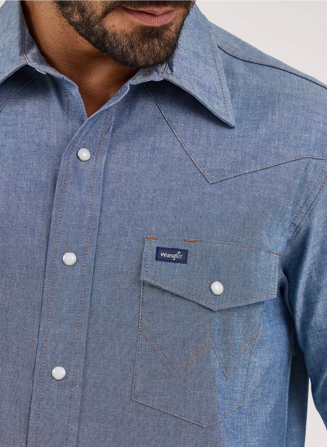 Wrangler Men's Long Sleeve Chambray Snap Western Work Shirt - 70136MW