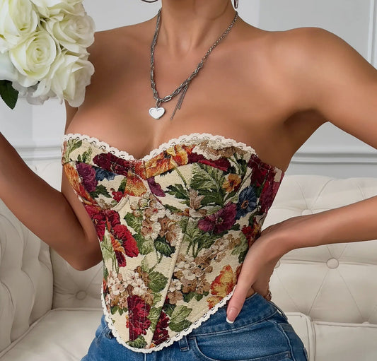 Retro Multi Color Floral Corset RCJW05238