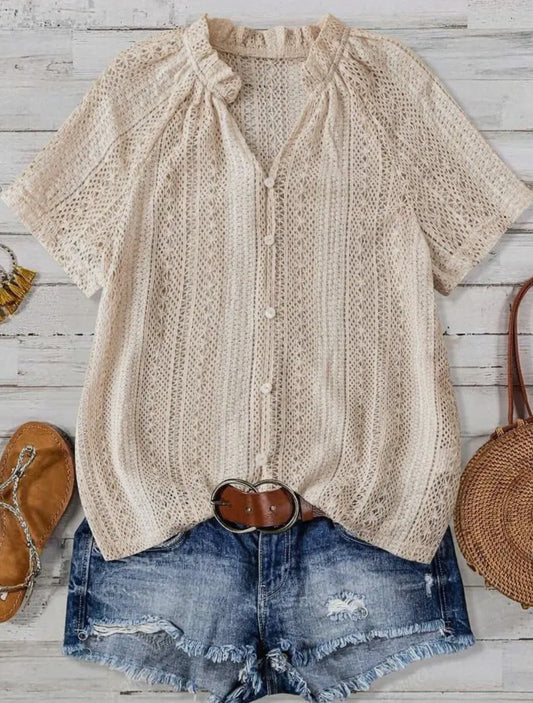 Hollow Out Knit Top Short Sleeve RCJW06071
