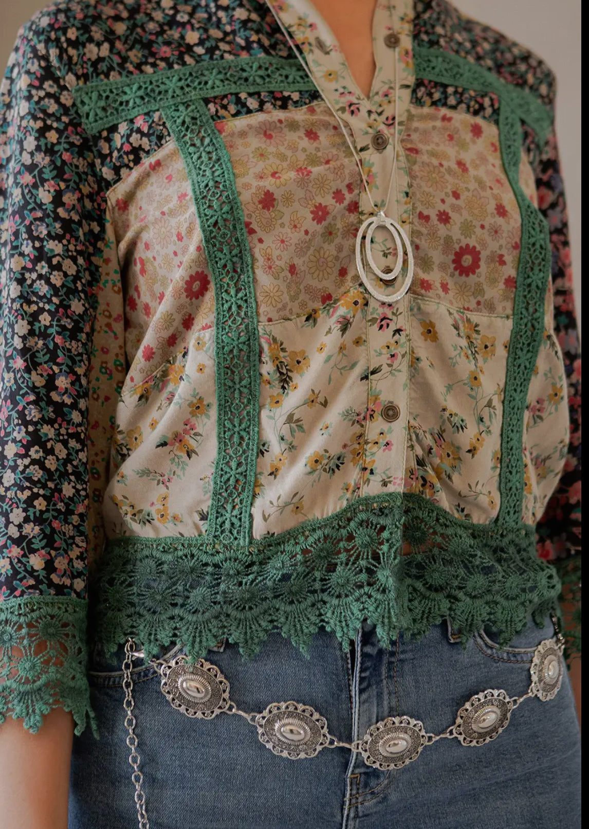 Earthy Boho Button Down Cropped Shirt TP44355RGBS
