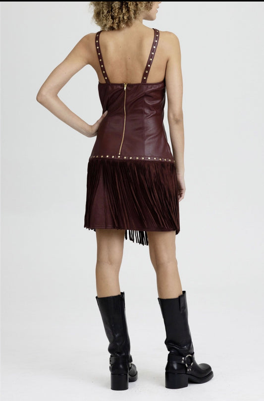 Miss Me Faux Leather Drop Waist Fringe Dress MD8005T