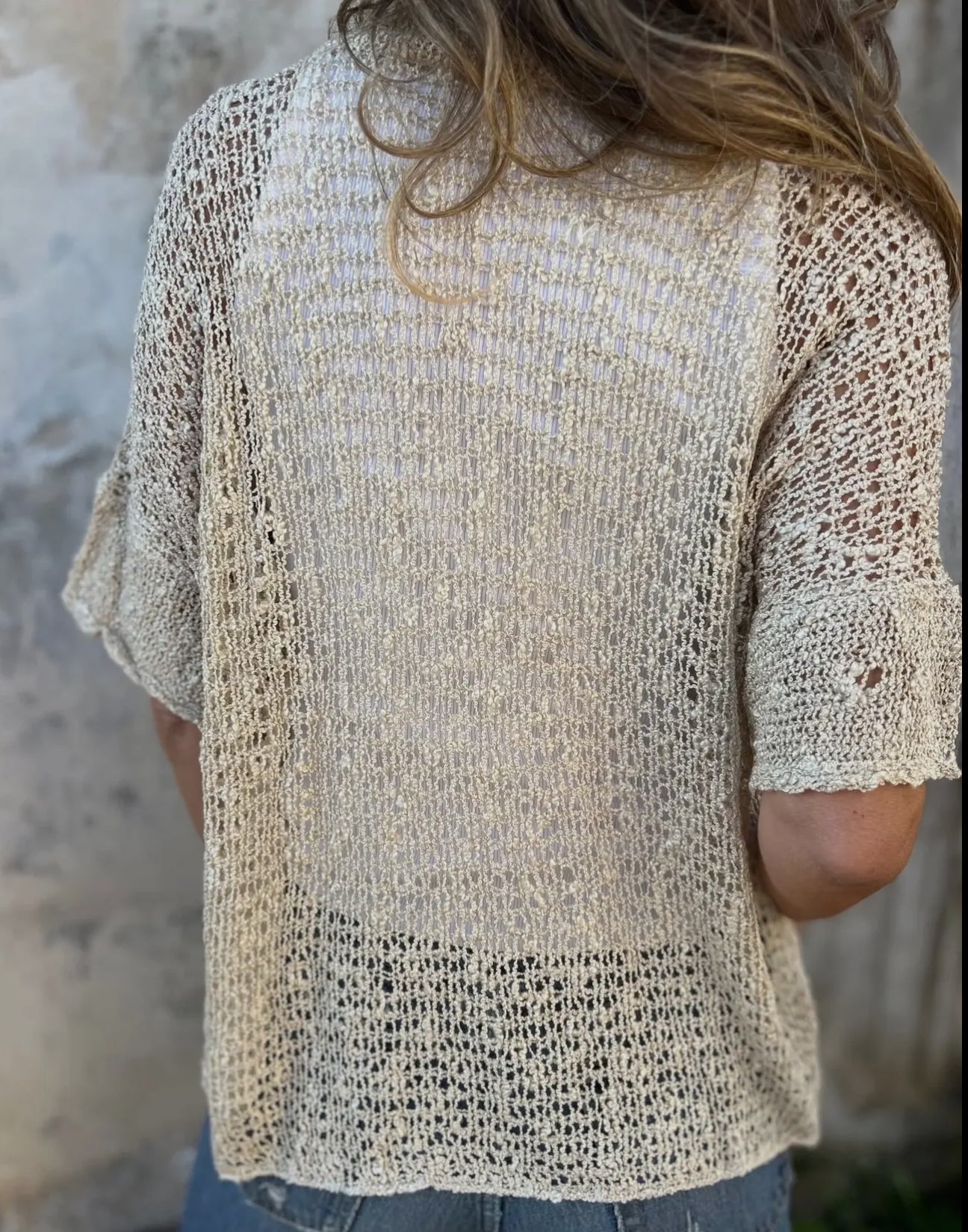Boho Slouchy Short Sleeve Open Knit Cardigan Blouse RCJ03496