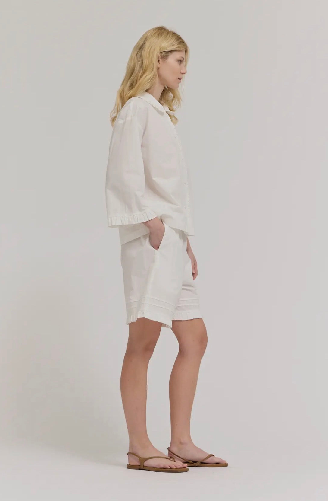 Ladies Blouse Ruffe Pleat Sleeve Shirt 42150SC