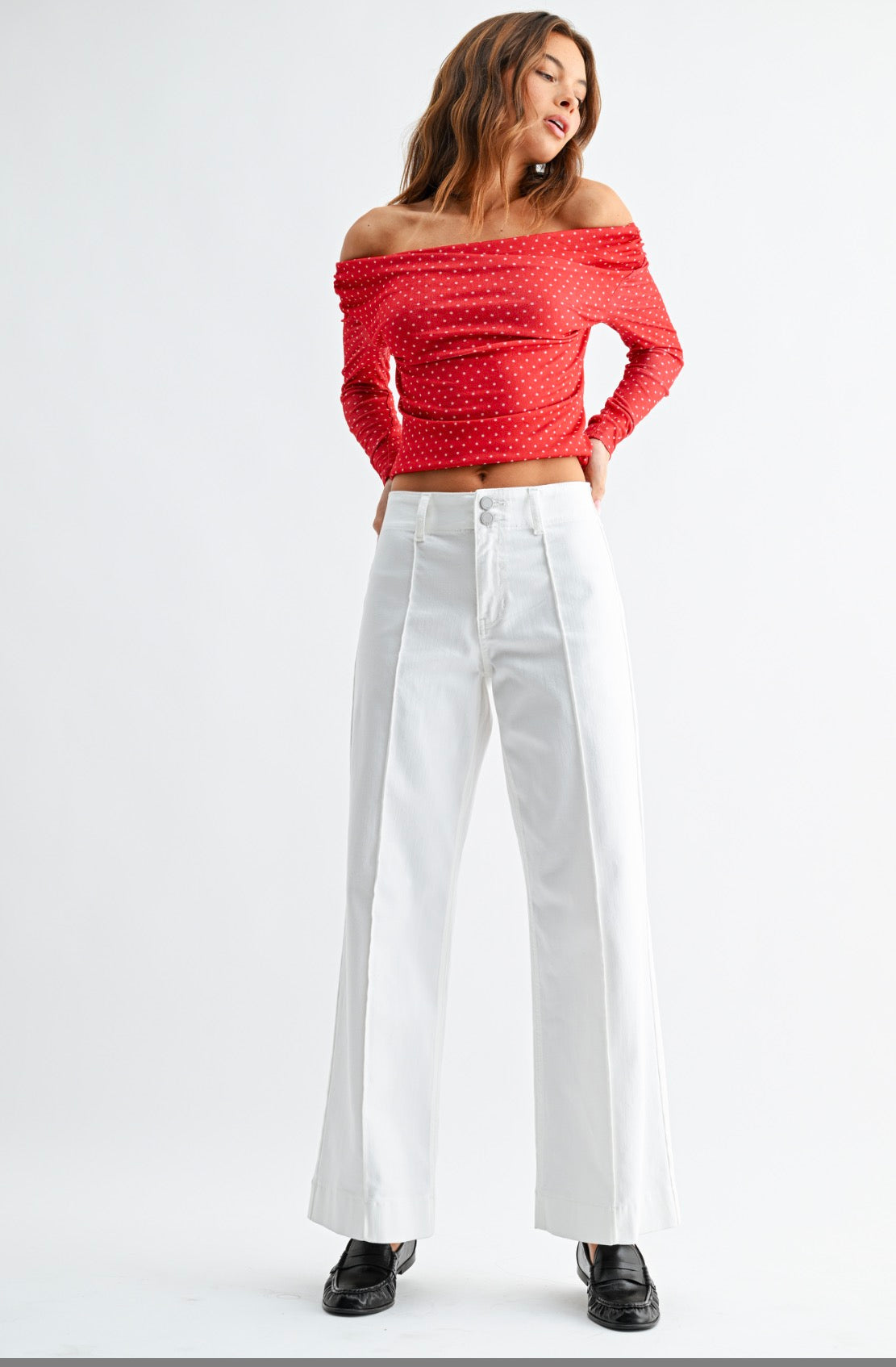 Pintuck White Pant JBD Wide Leg DP835