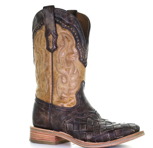 CORRAL MEN'S WOVEN LEATHER SQUARE TOE BOOT A4117