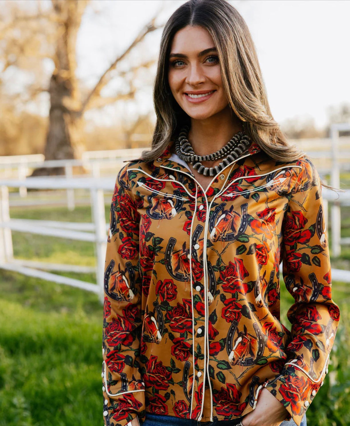 Rodeo Quincy Horses and Horseshoes Button Up M2633Q