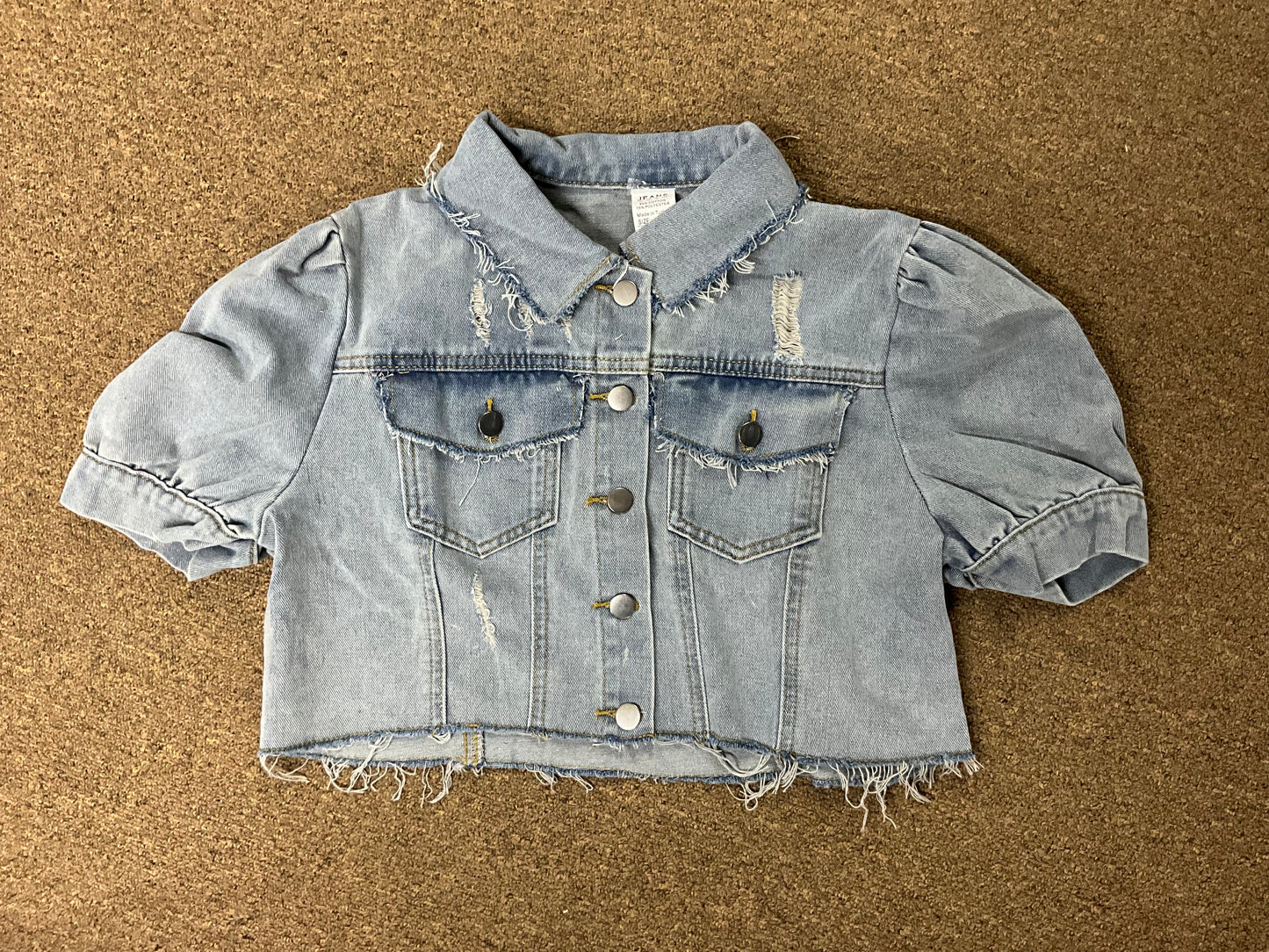 Crop Denim Puff Sleeve Ripped Jacket RCZY1026