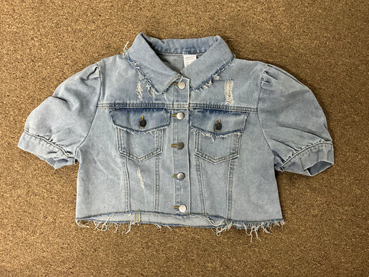Crop Denim Puff Sleeve Ripped Jacket RCZY1026