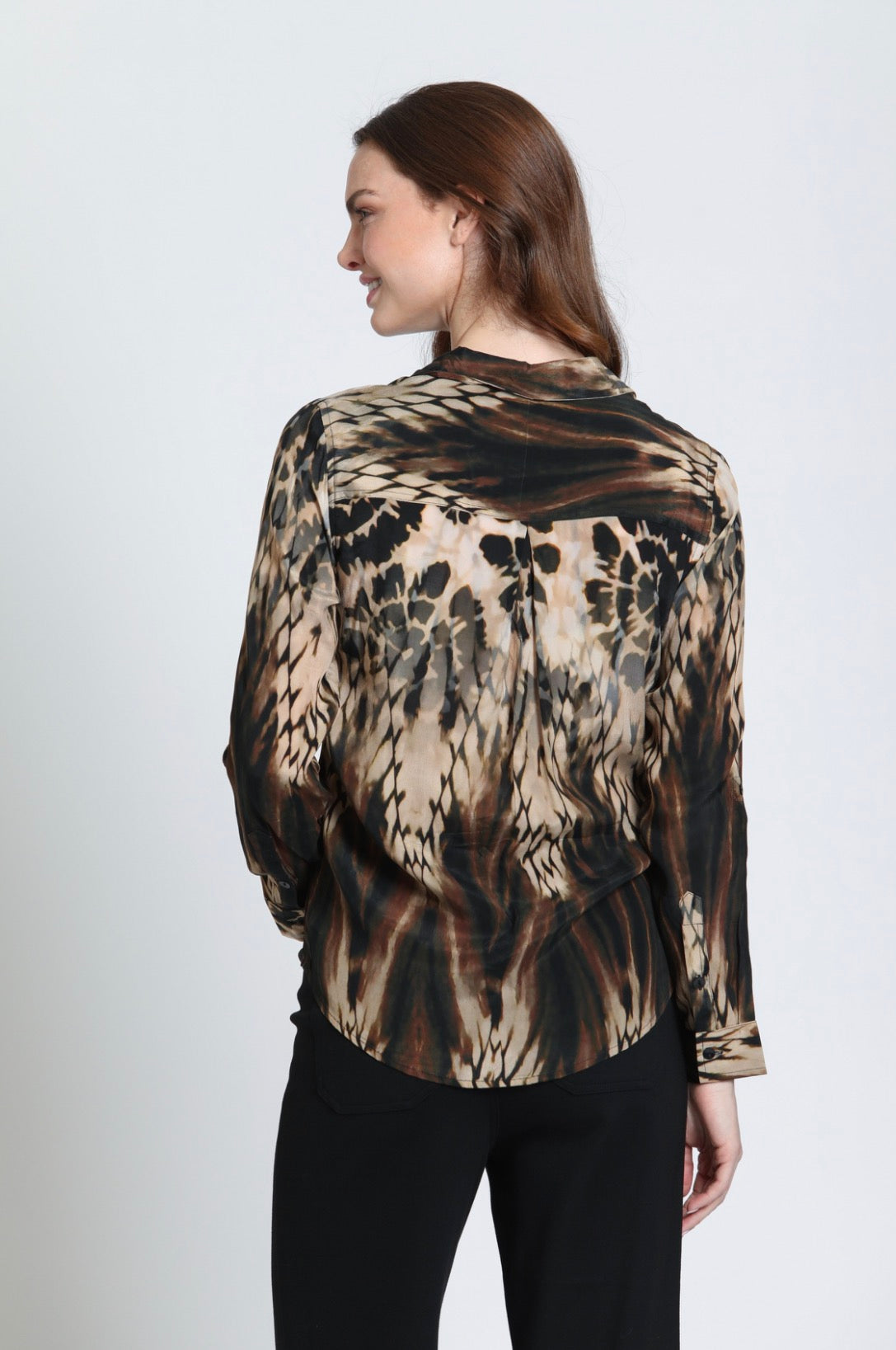 APNY Button-up With Roll-up Sleeve Shirt Blouse B52P
