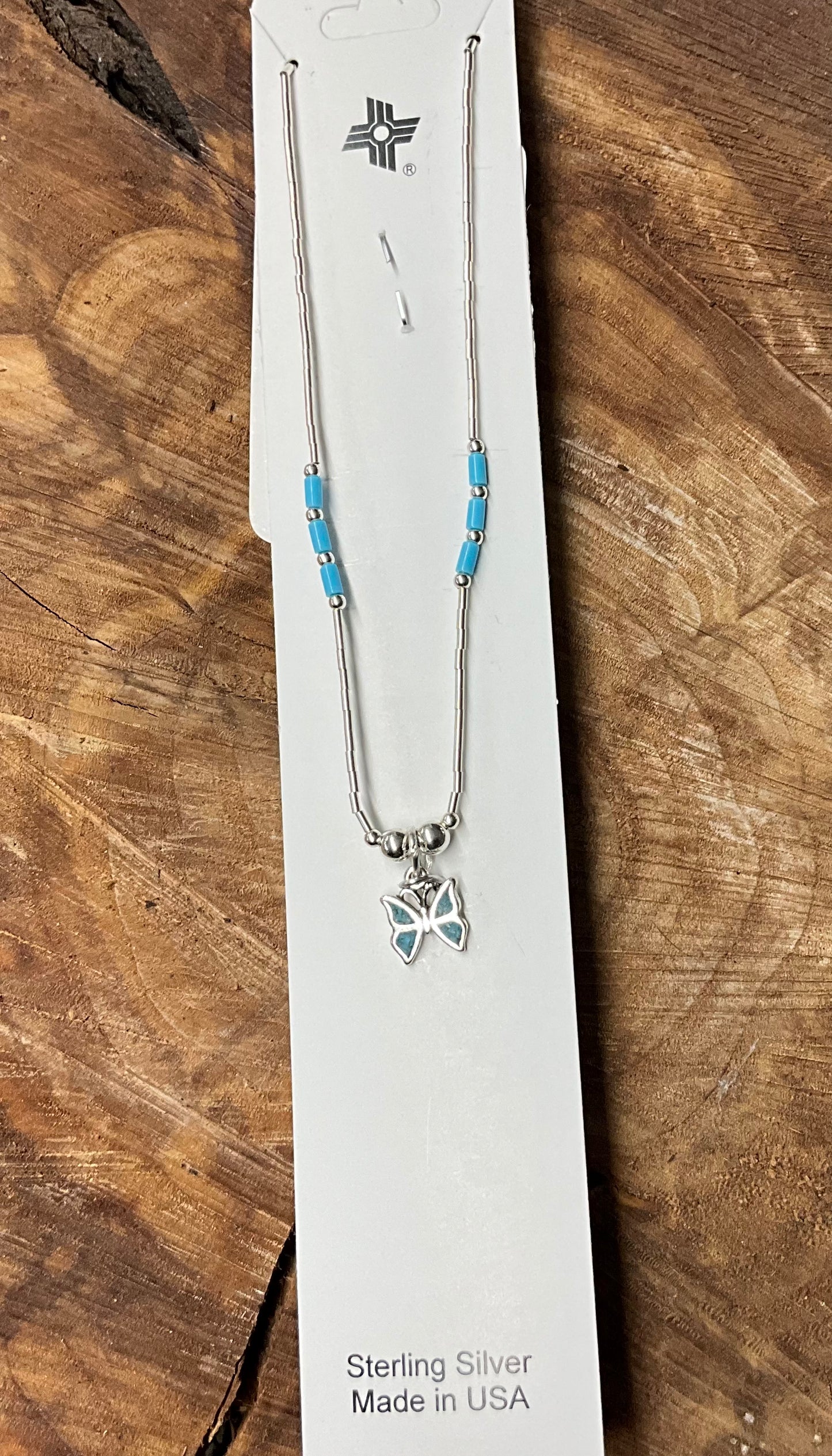 Necklace Turquoise Color Beads Silver Butterfly RN187