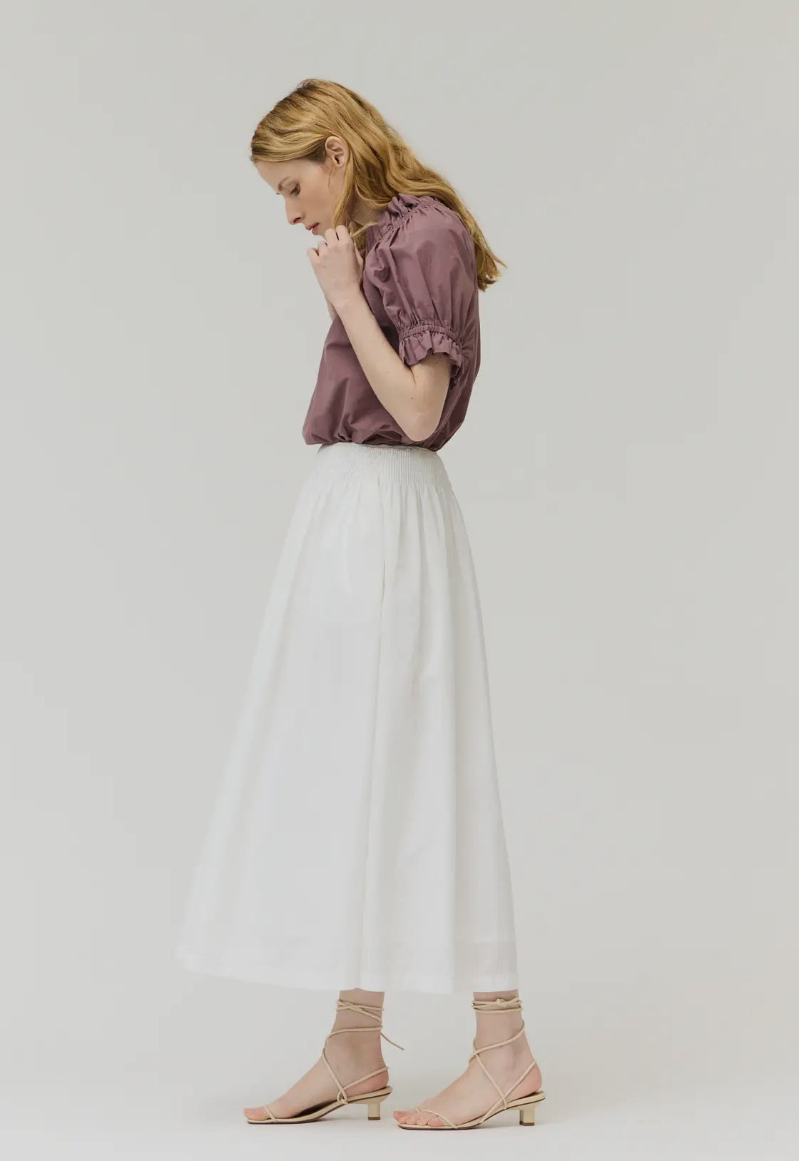 SMOCKED WAIST MIDI SKIRT 50622