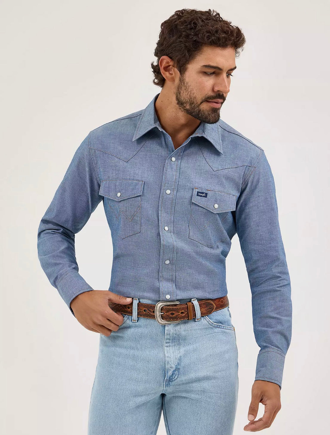 Wrangler Men's Long Sleeve Chambray Snap Western Work Shirt - 70136MW