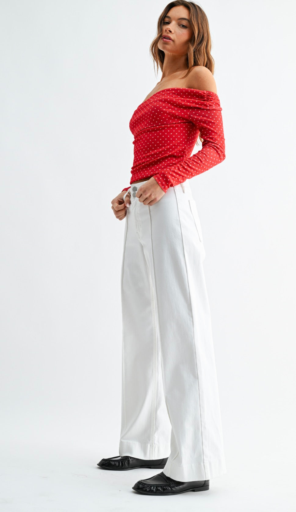 Pintuck White Pant JBD Wide Leg DP835