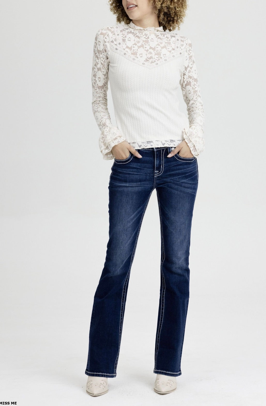 Miss Me Studded Lace Mock Neck Top MT3265L