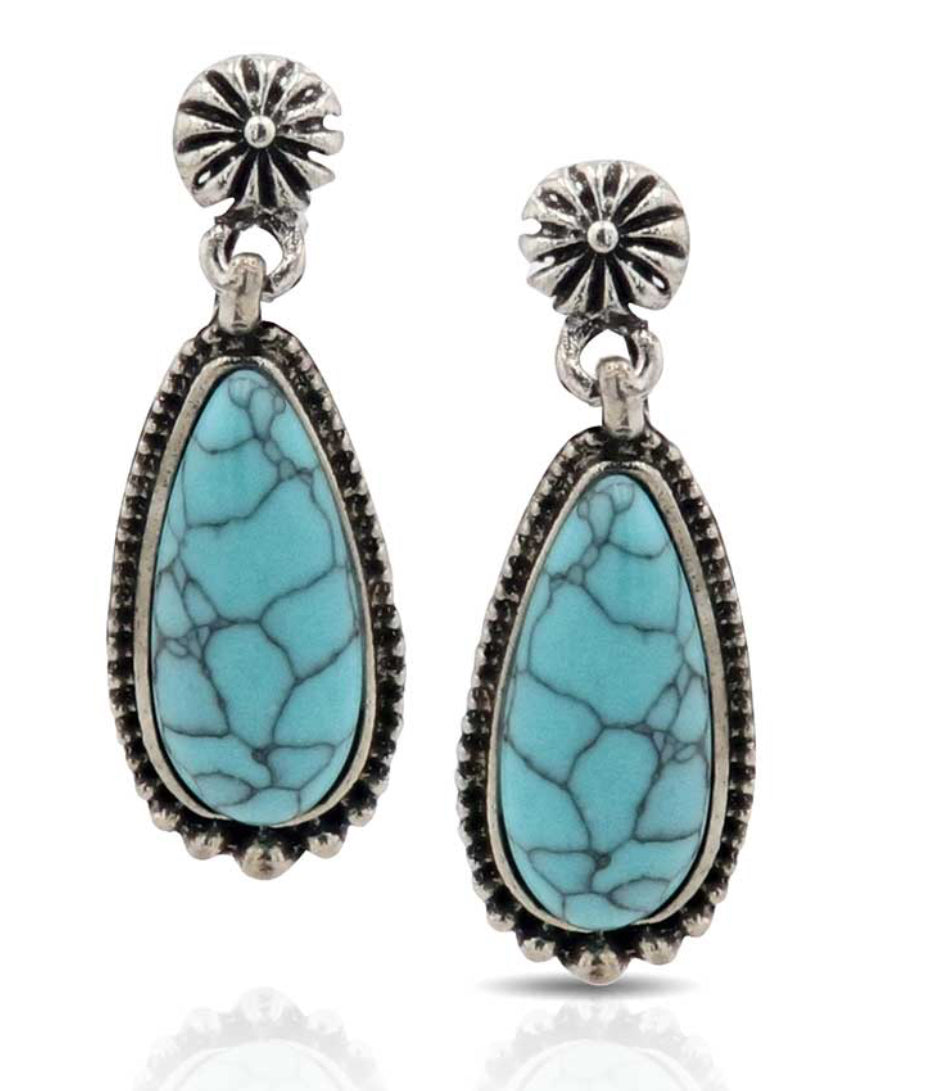 Montana Silversmiths Blue Aster Turquoise Teardrop Attitude Earrings AER5447