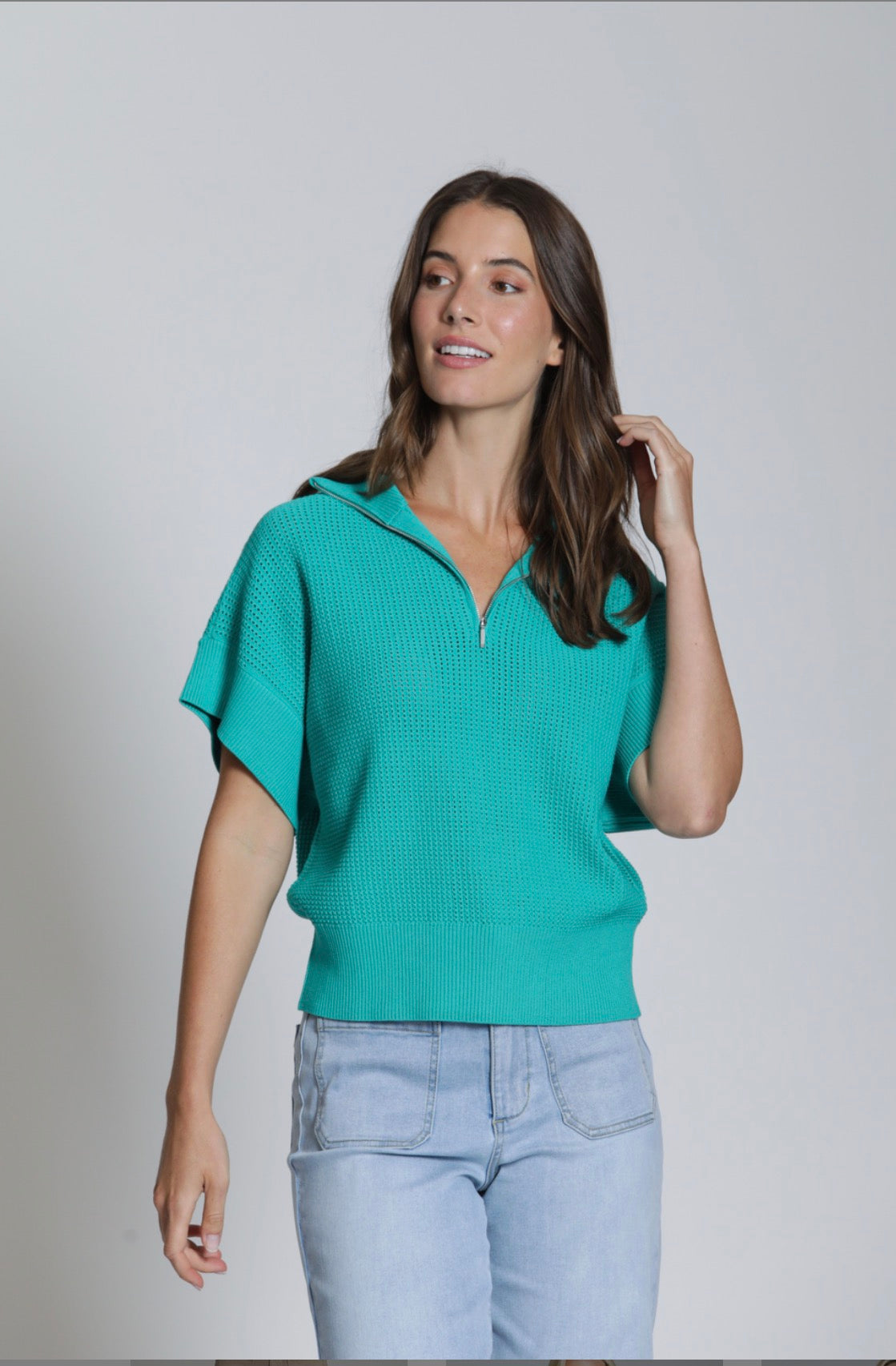 APYN 1/2 Zip Open Knit Sweater Mint SW166