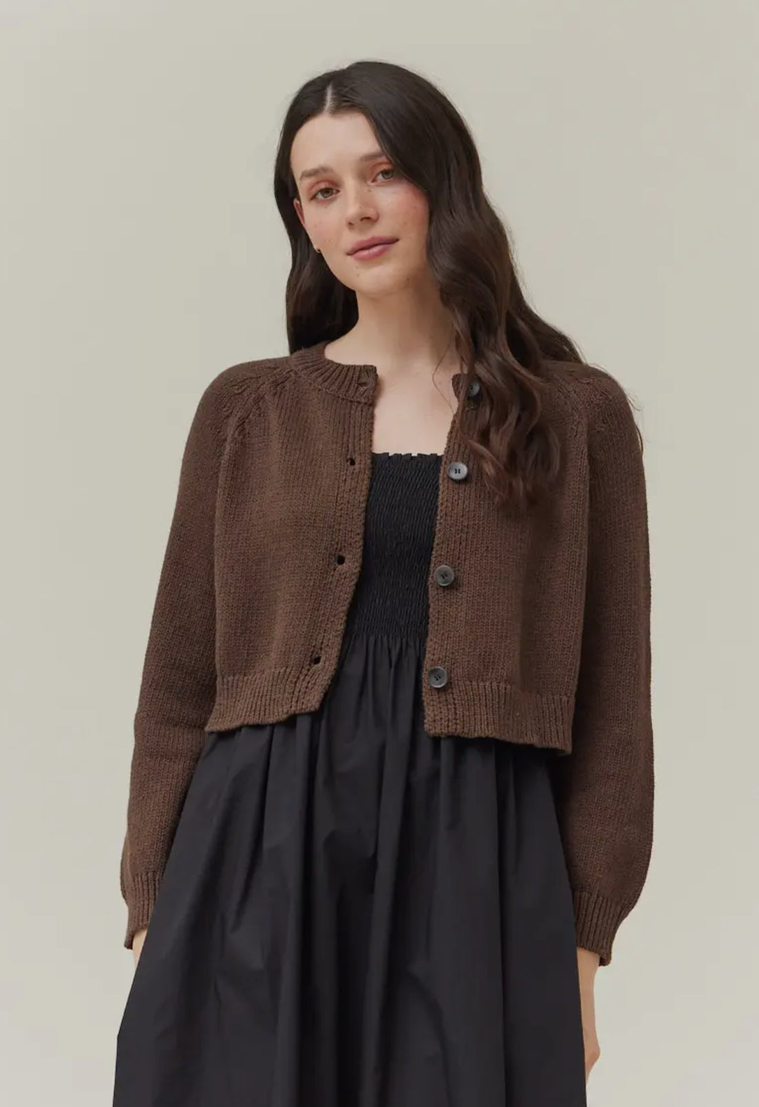 Cotton Buttoned Knit Crop Cardigan