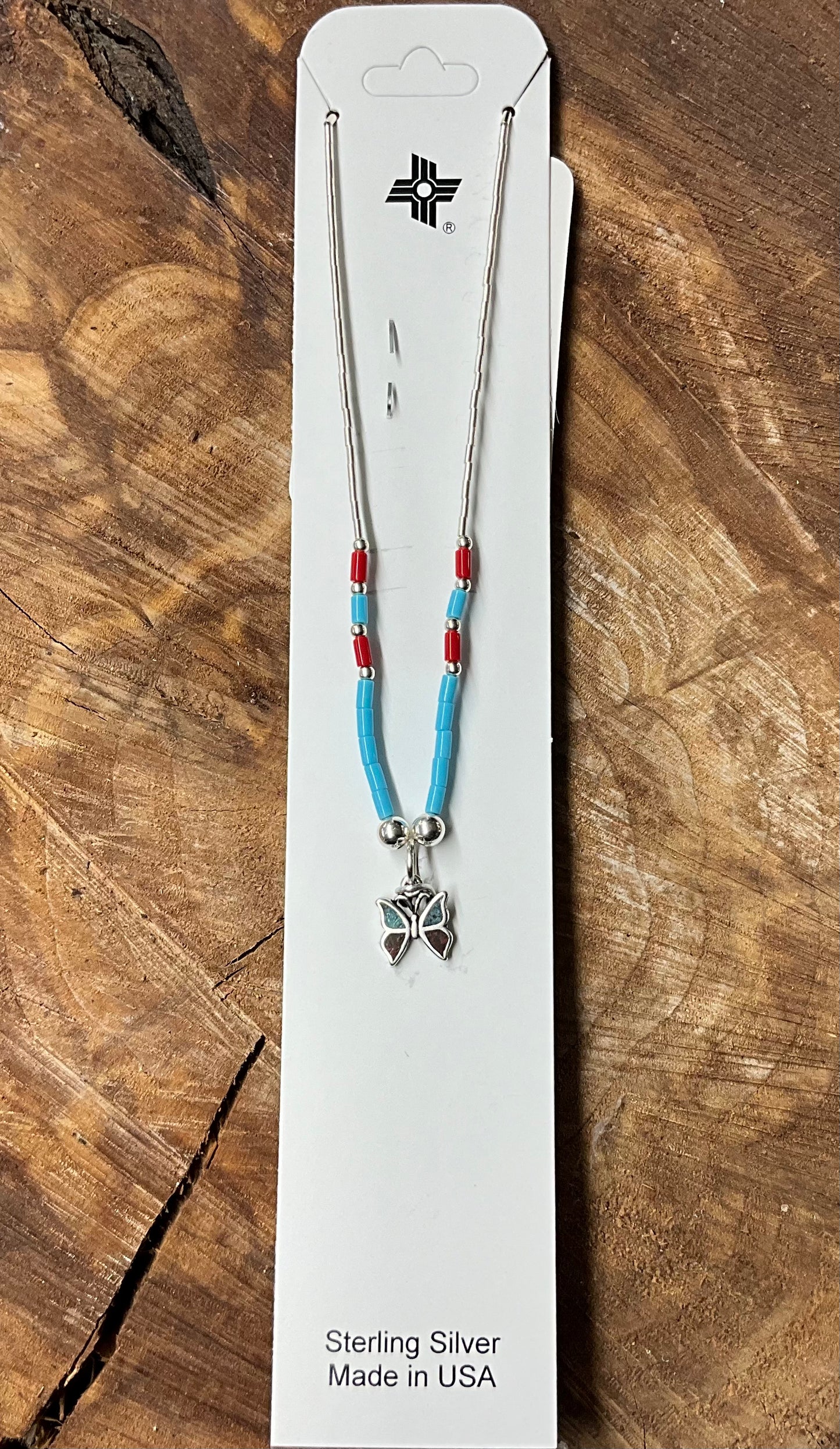 Necklace Multi Color Beads Silver Butterfly RN126