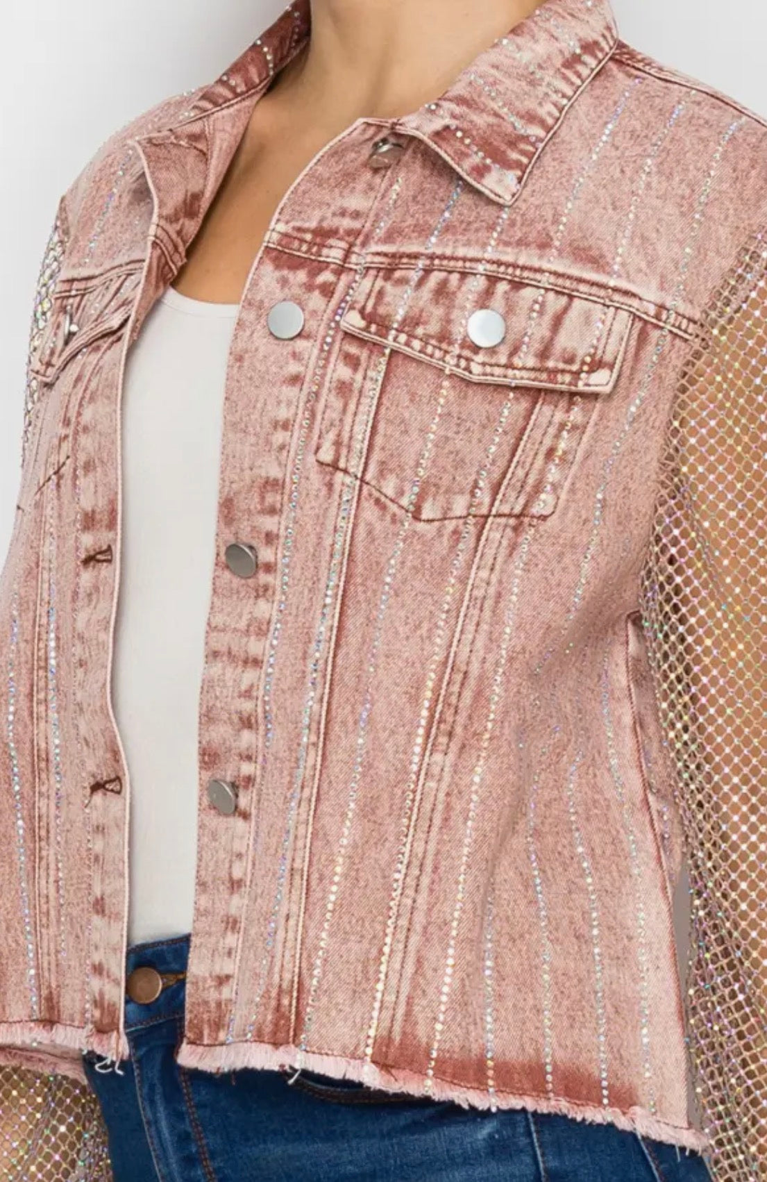 Jacket Denim Sparkly Details Raspberry OLS-4777