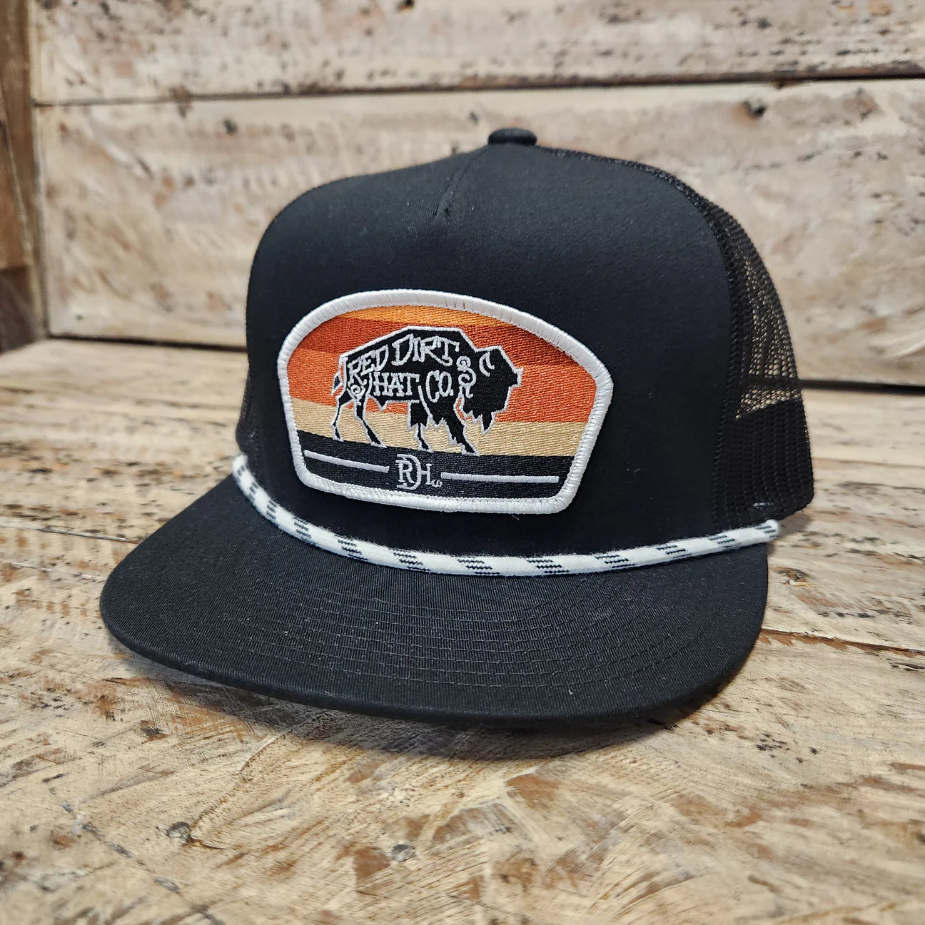 Red Dirt Hat Co. Men's Black Buffalo & Sunset Logo Patch Cap RDHC412