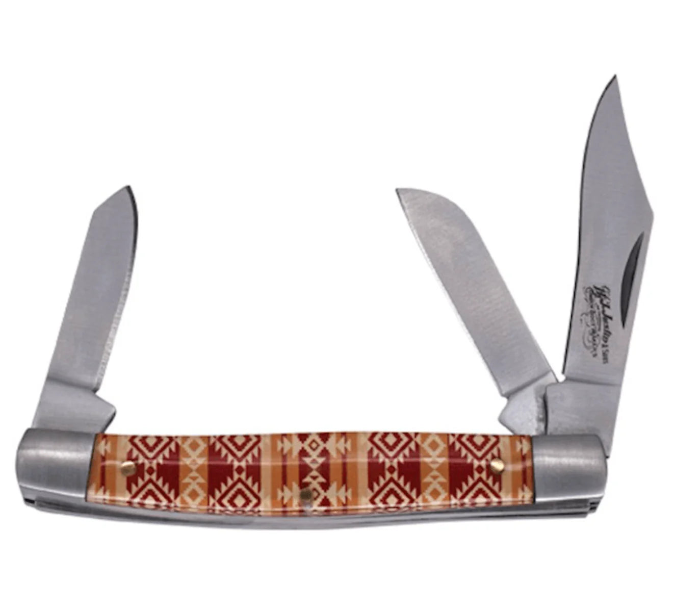 H.J. JUSTIN & SONS | JUSTIN  Stockman Acrylic Tan & Red Aztec 3 Blade Pocket Knife