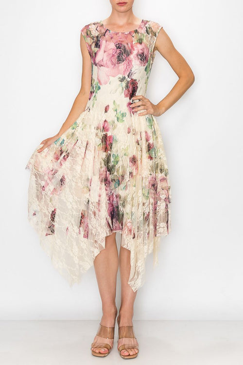 Laced Floral Dress OLS4609BG