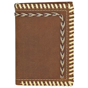 JUSTIN MENS TRIFOLD WALLET W/ WHIP STITCH AND HORSE HAIR 23205765W4