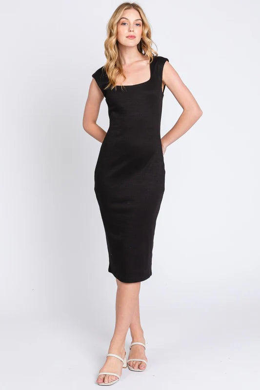 Ribbed Midi Dress - Black FD-3099