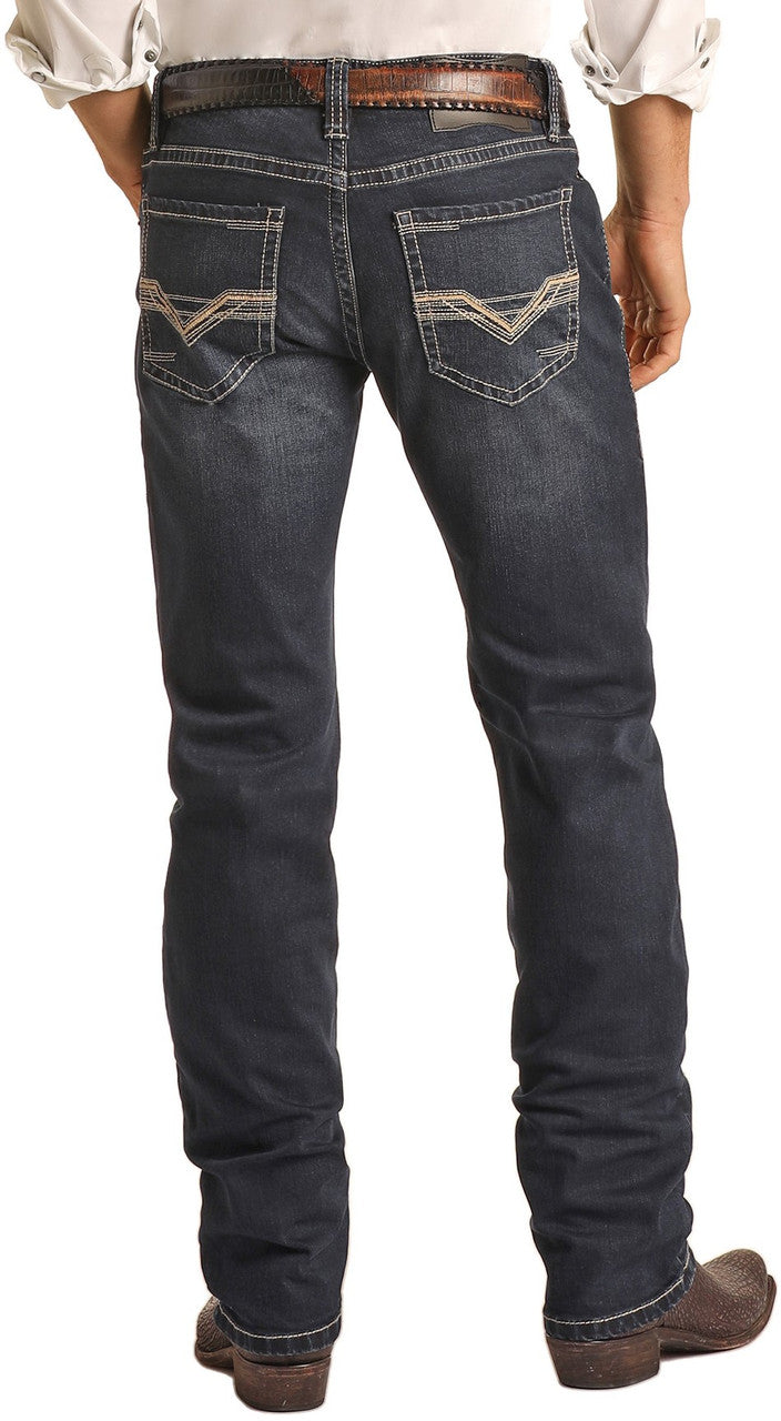 Rock & Roll: Slim Fit Stretch Dark Indigo Straight Bootcut Jeans M1R3581