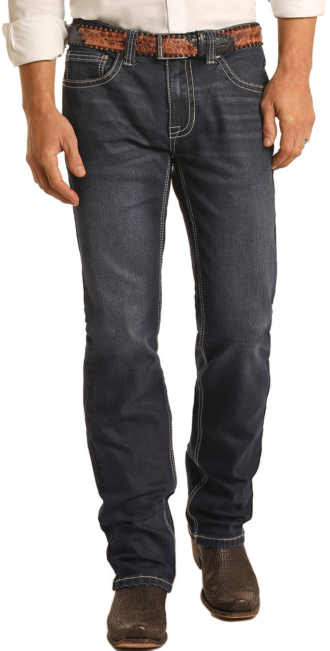 Rock & Roll: Slim Fit Stretch Dark Indigo Straight Bootcut Jeans M1R3581